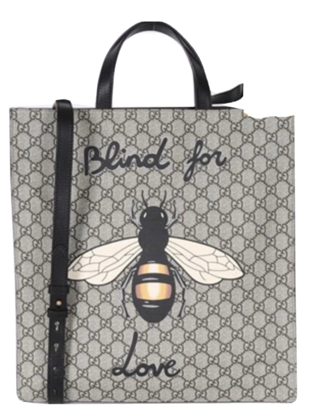 Gucci Gray/Black Bee Logo Canvas Tote